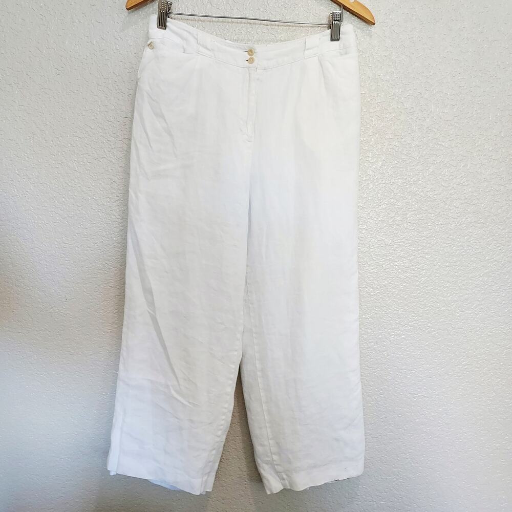 Talbots 100% Irish Linen White Wide Leg Pants Size 10